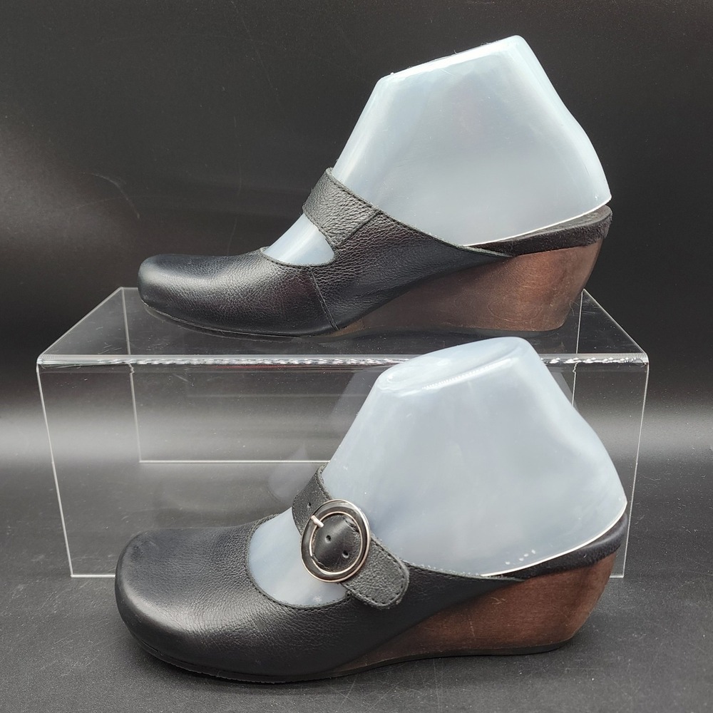 BareTraps 7M Black Giddy Mary Jane Wedge Mules Leather Clog Academia READ